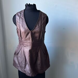 Liviana Conti Top S Brown Peplum Sleek Sophisticated Office Casual Party Formal